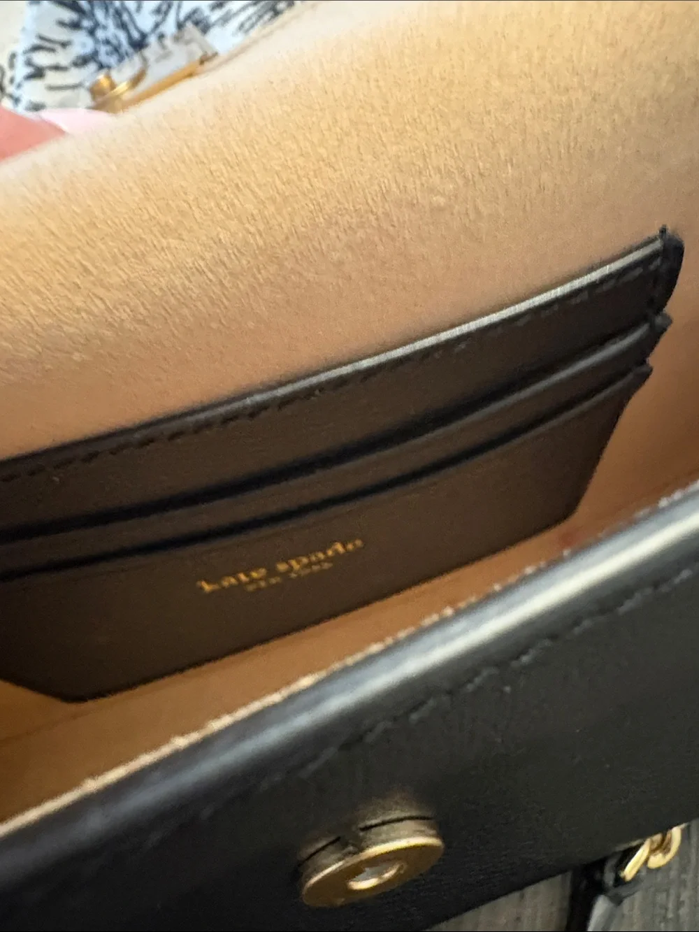 kate spade “Katy” Black Leather Crossbody with Gold Chain Detail